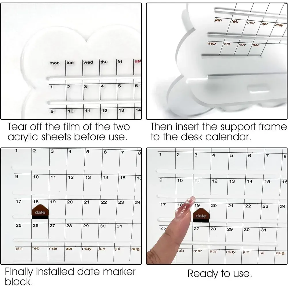 Practical Retro Perpetual Planner Desk Calendar Reminders Acrylic Phone holder